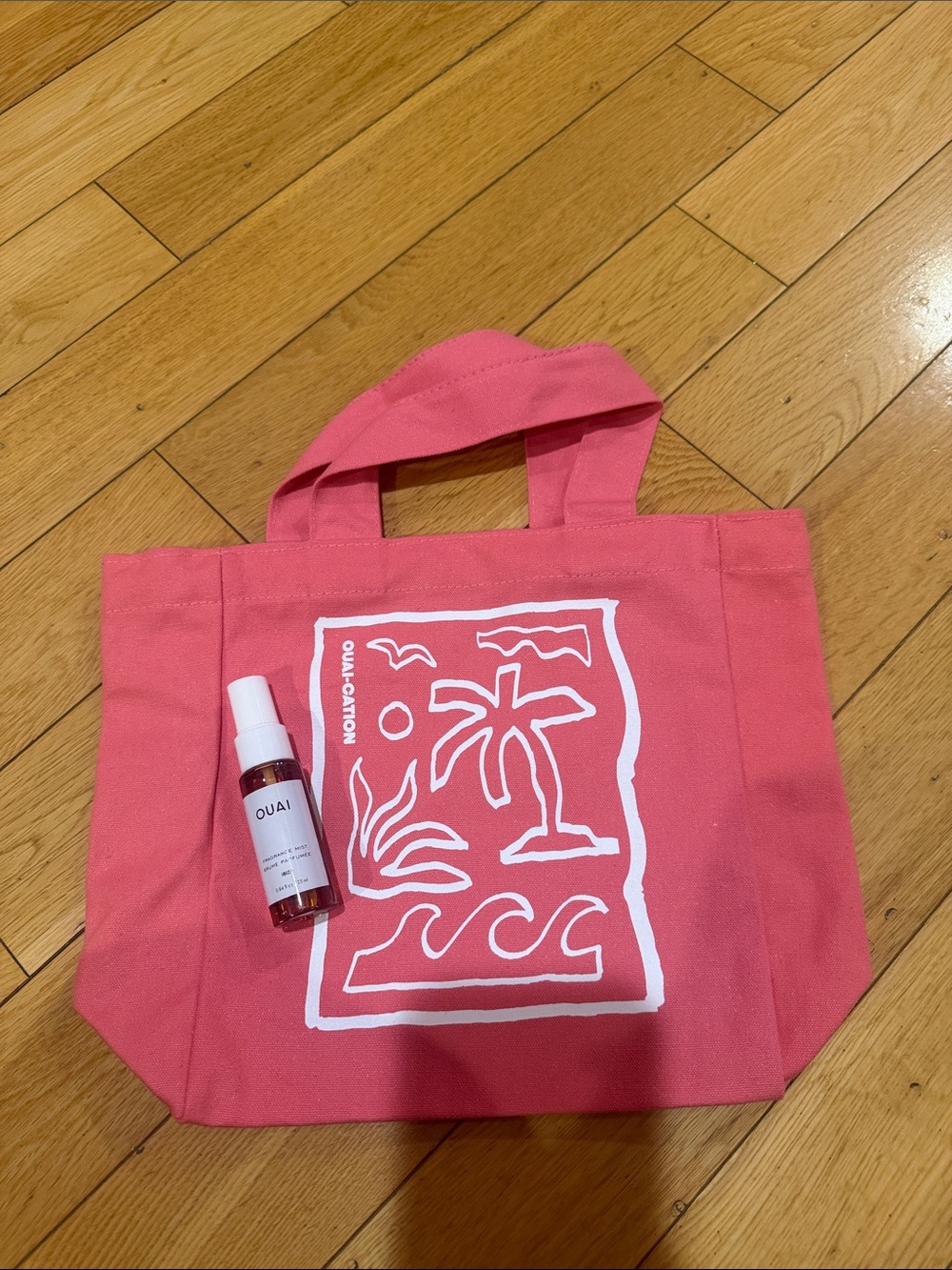 OUAI Pink Canvas Tote with Ibiza mist